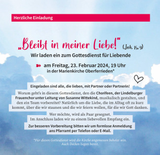 auf blauen Wolken steht der Bibelvers "Bleibt in meiner Liebe"